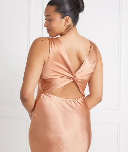 Twist Back Satin Bridesmaid Dress - Burnt Peach