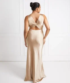 Twist Back Satin Bridesmaid Dress - Champagne