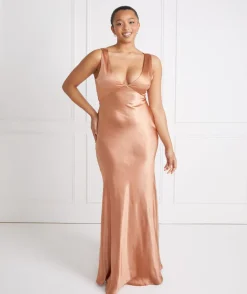 Twist Back Satin Bridesmaid Dress - Burnt Peach