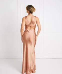 Twist Back Satin Bridesmaid Dress - Burnt Peach