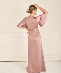 Wrap Tie Satin Bridesmaid Dress - Rose