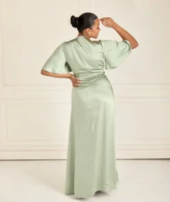 Wrap Tie Satin Bridesmaid Dress - Sage